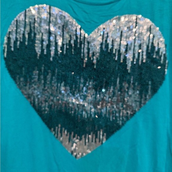 Miss Chievous Teal Sequin Heart Long Sleeve Top - Picture 3 of 6